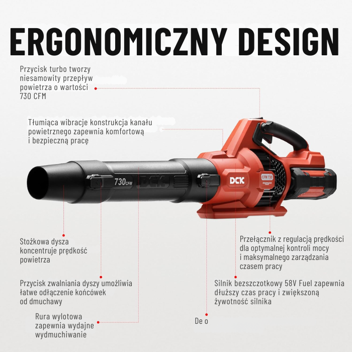 DCK Tools dmuchawa do liści akumulatorowa 58 V 730 CFM z 1 akumulatorem 5,0 Ah  KDLB58201FDK